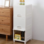 A drawer of the plastic storage cabinet open, revealing generous space for organization.