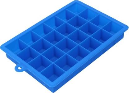 Multiple stackable silicone ice cube trays in assorted colors.