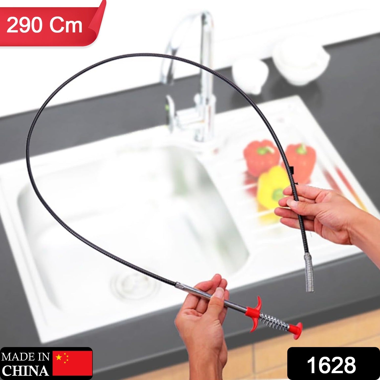 Flexible 290cm drain cleaner tool with a claw for effective pipe unclogging.