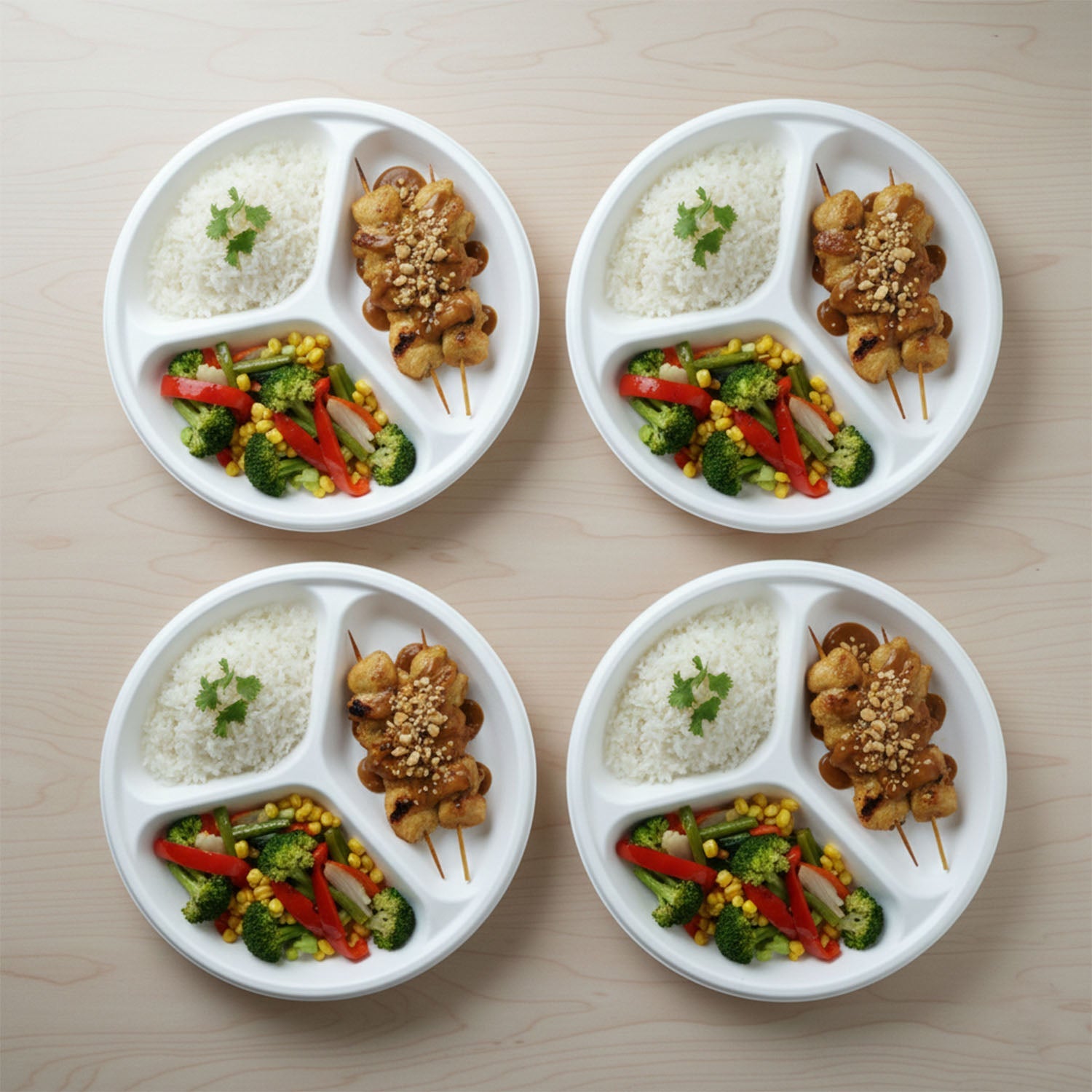 Durable sugarcane fiber plate with 3 sections, perfect for thali meals