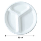 Dimensions view of 10 inch diameter biodegradable 3-compartment plate