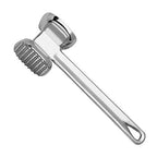 Ergonomic meat tenderizer hammer for preparing beef and chicken.