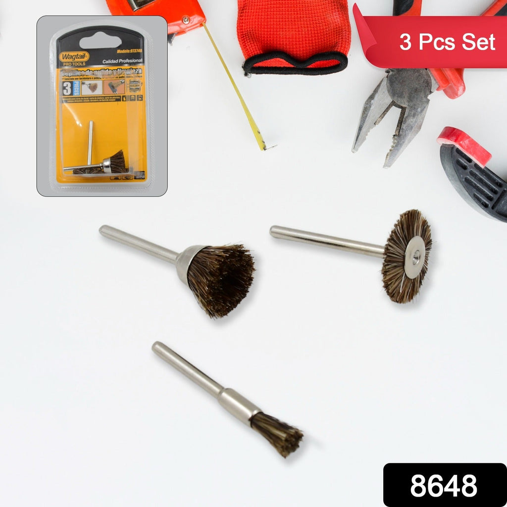 Three distinct brass wire brush shapes: T-shape, pen, and bowl for versatile applications.