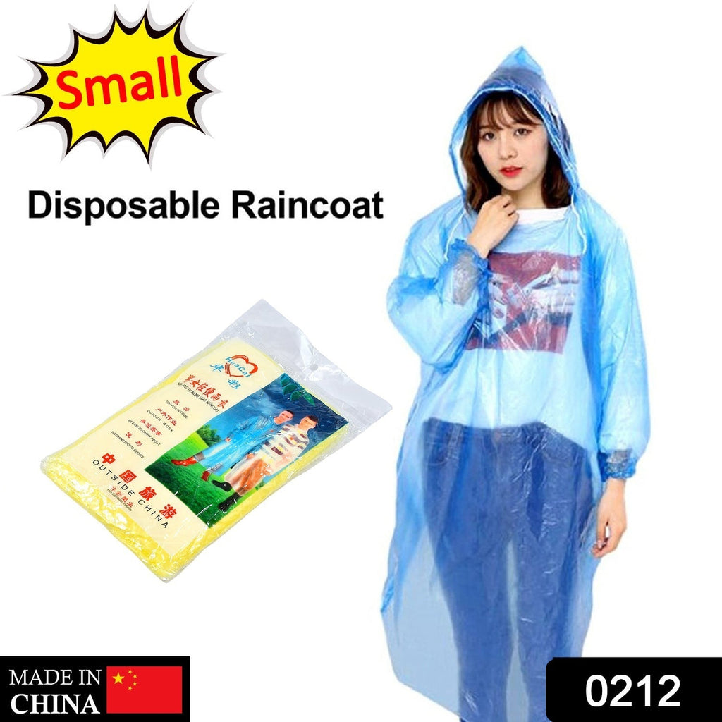 Person wearing a unisex disposable raincoat, offering full-body protection from rain.