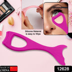 Close-up of a curved silicone eyeliner tool for precise application.