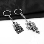 Mahakal Trishul metal keychain set with antique finish for car and bike keys