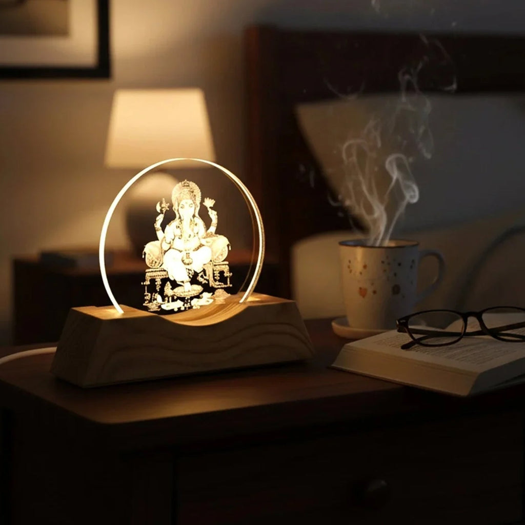 3D illusion effect of Lord Ganesha on acrylic LED night lamp lit