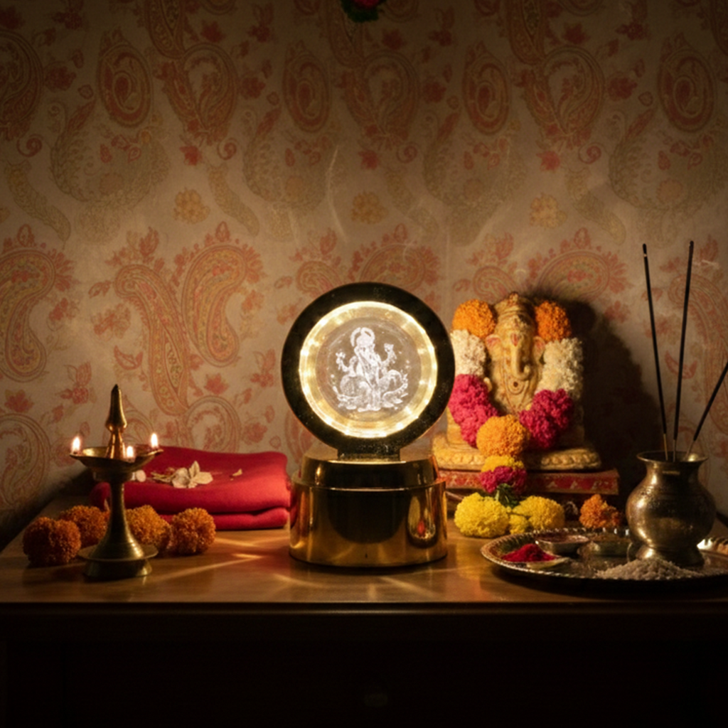 USB powered Ganpati Bapa crystal ball LED night light for home ambience
