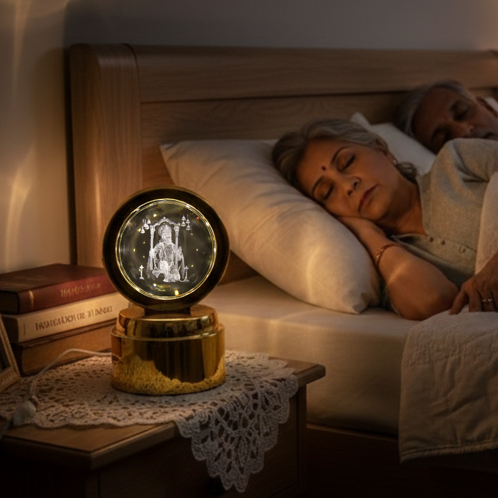 Crystal ball night light featuring LED base and engraved design