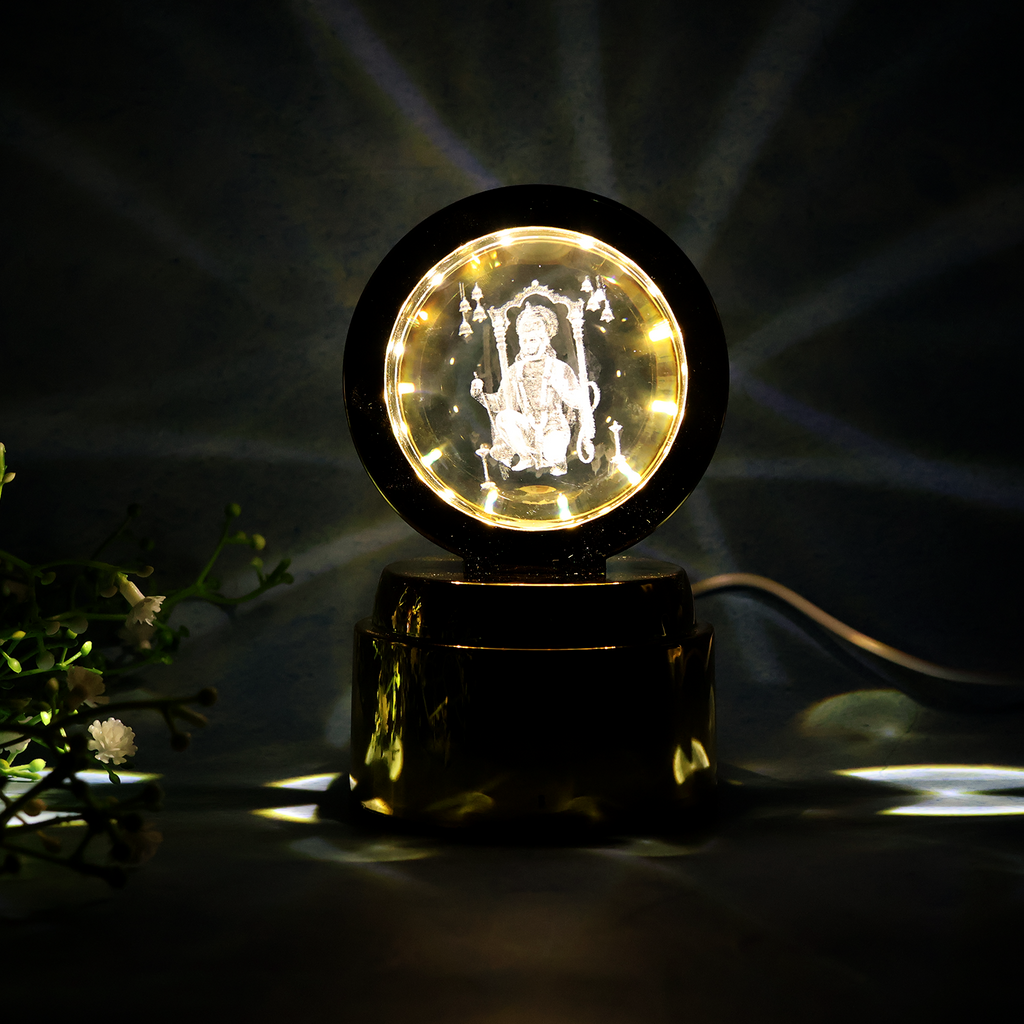 LED night lamp base with Bajrang Bali 3D engraving crystal ball