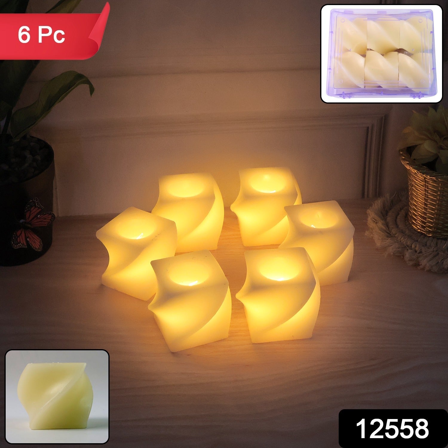 Close-up of a single Square LED Flameless Candle showing realistic flicker
