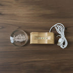 3D crystal LED lamp displayed showing wooden base and horse engraving details