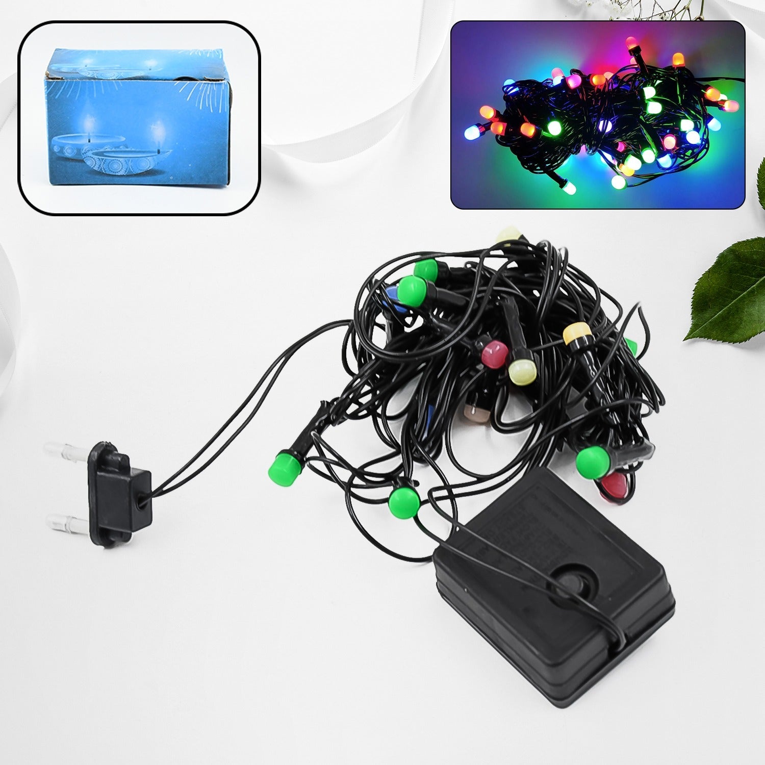 3-meter multi-color LED string lights illuminating a festive home decor setup.
