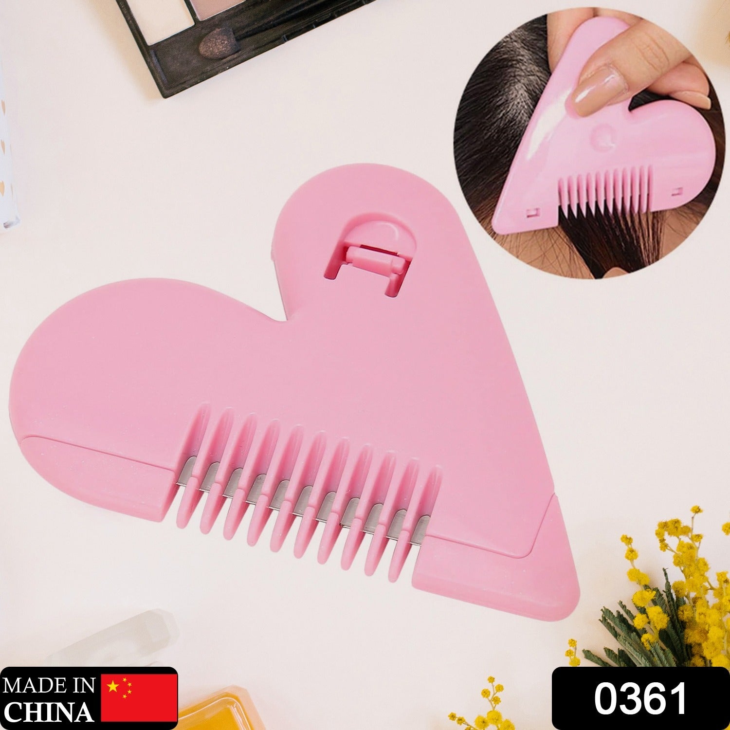 White plastic hair cutting comb with fine and wide teeth.