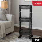 3-tier round metal mesh utility storage cart with caster wheels
