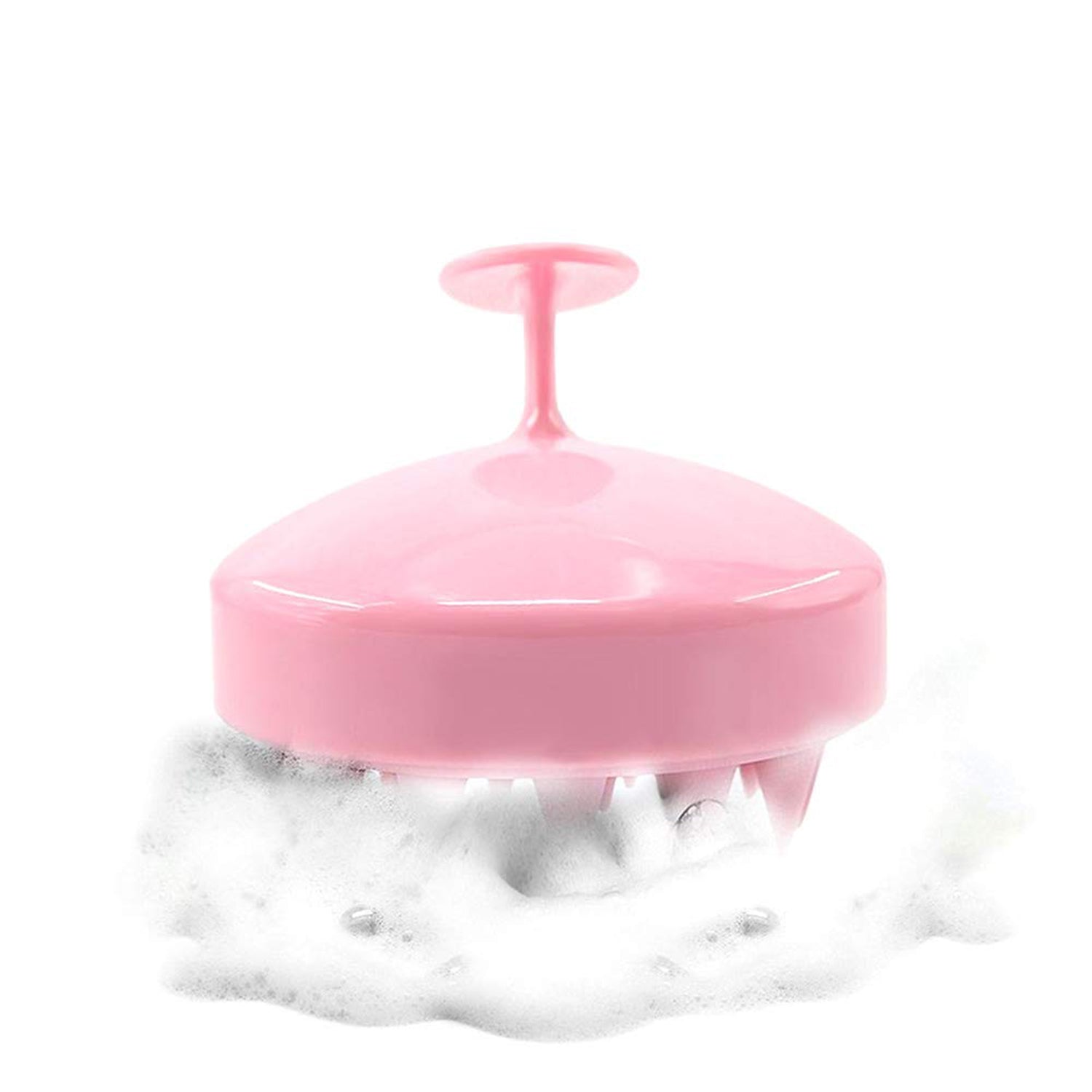 Hand holding the easy-grip scalp massager shampoo brush for comfortable use.
