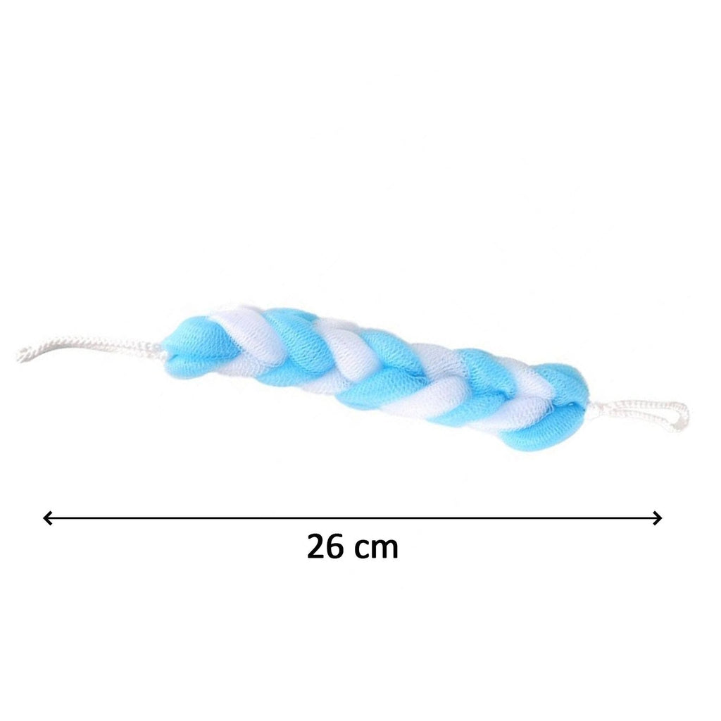 A single long shower pouf from the 6-pack, demonstrating gentle exfoliation.