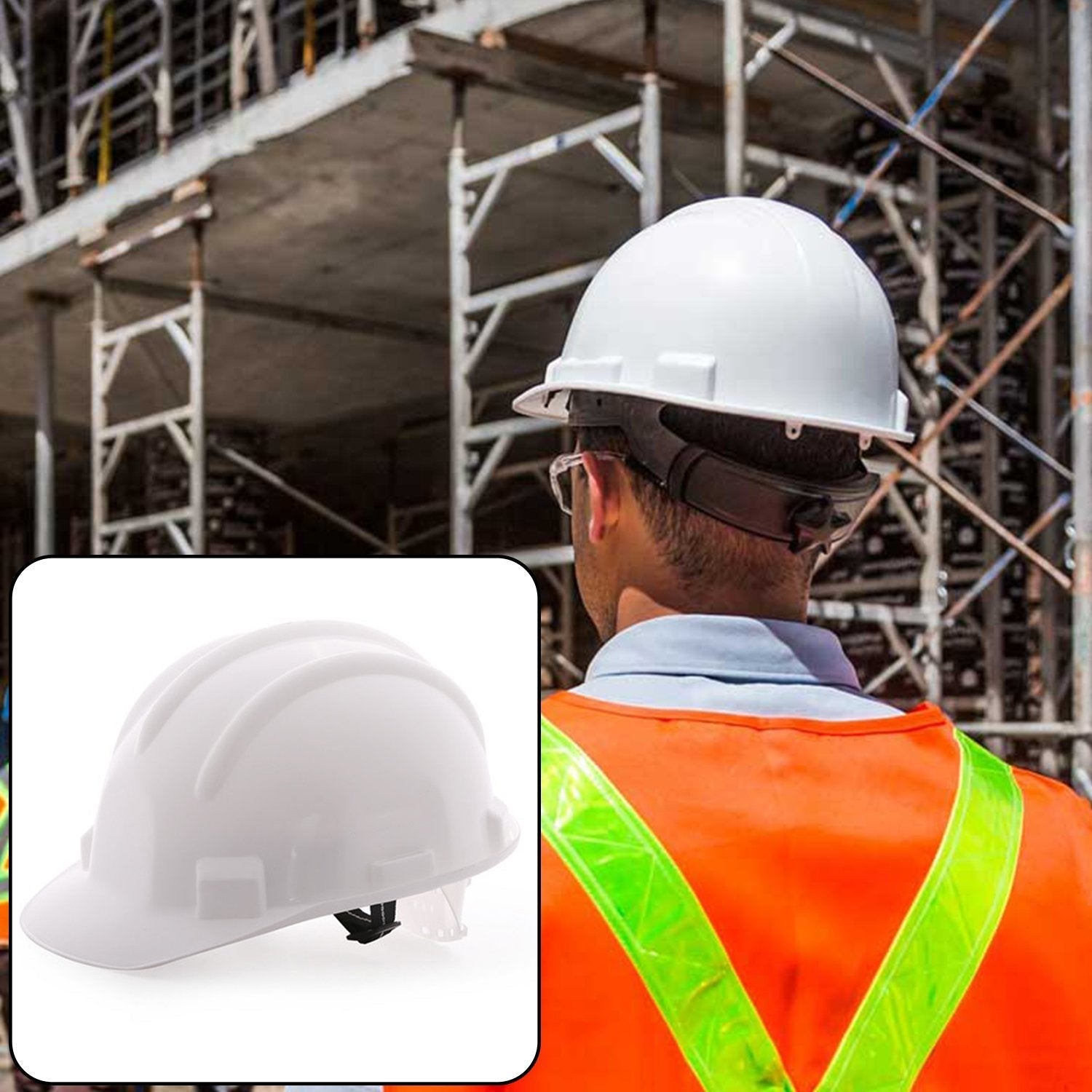 Durable yellow construction safety helmet with a visor, providing essential head protection for industrial work.