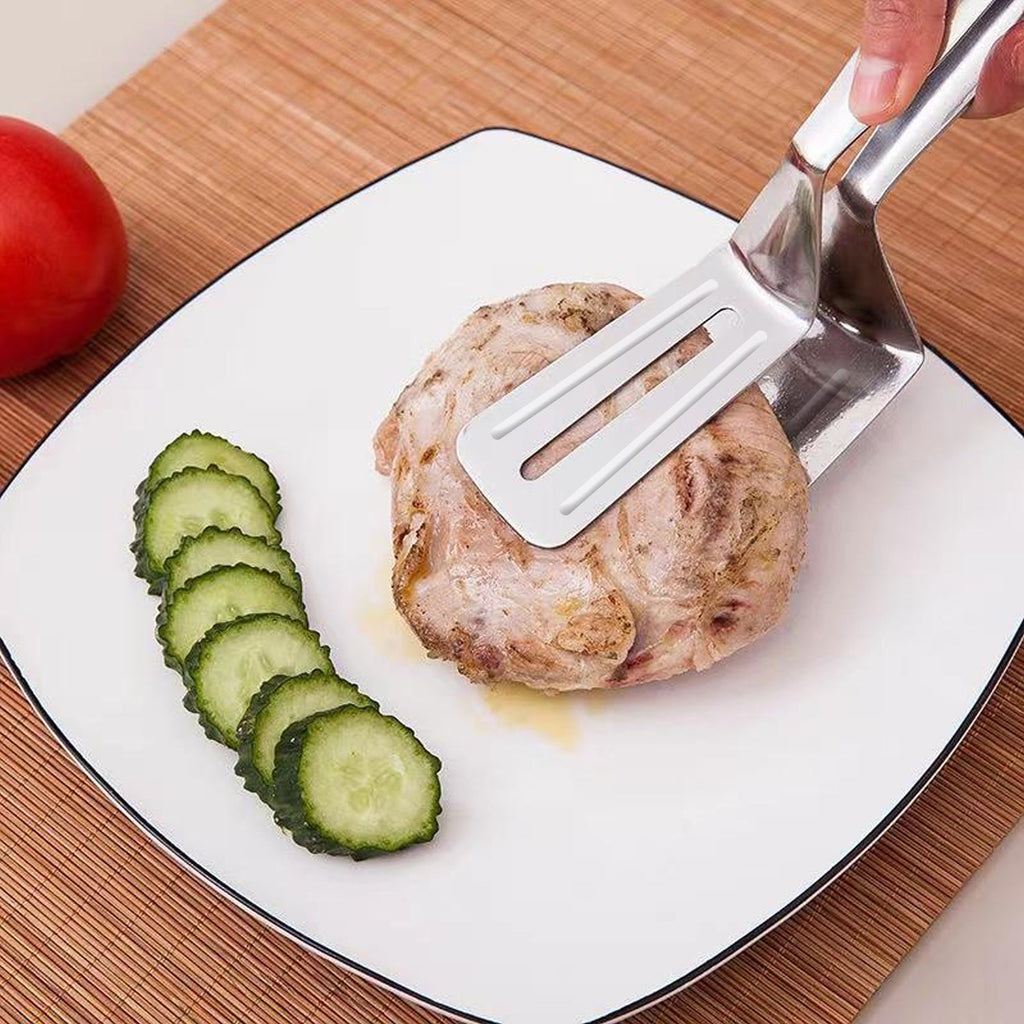 Stainless steel cooking tongs, ideal for grilling and kitchen use