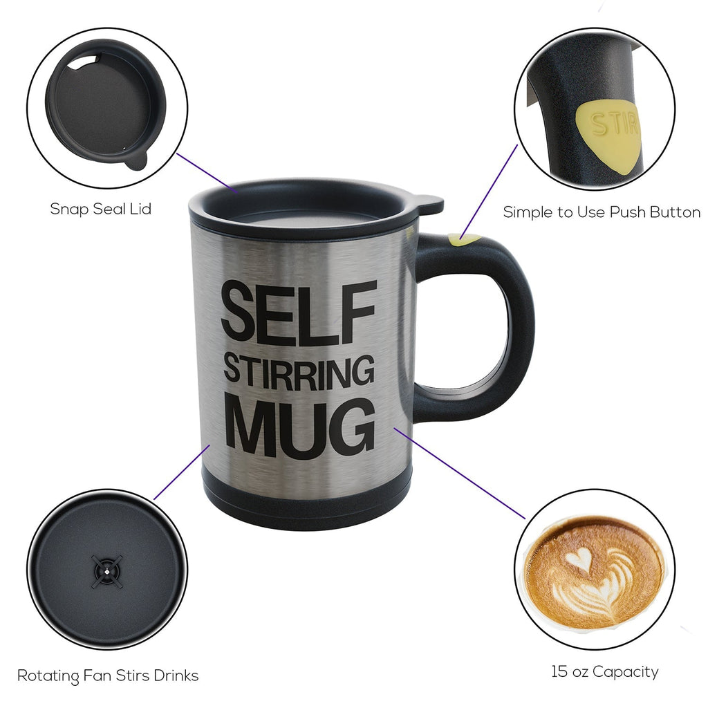 Side view of the Self Stirring Mug, emphasizing its ergonomic design and ease of use.