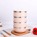 Insulated 4-layer stainless steel hot lunch box for office or school.