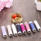 A sewing box neatly arranged with colorful spools of thread and small notions.