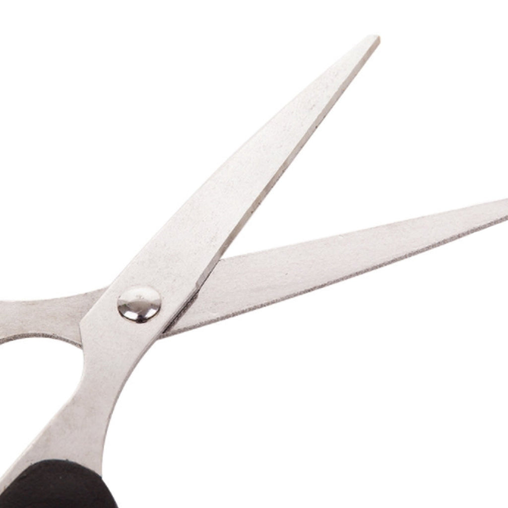 Detailed view of 160mm stainless steel scissors, highlighting sharp blades and comfort grip.