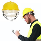 Robust yellow plastic safety helmet, ideal for workplace protection.