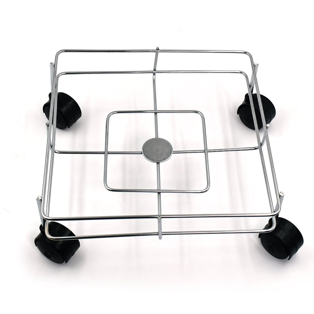 Close-up of the polished stainless steel material of the sturdy oil stand.
