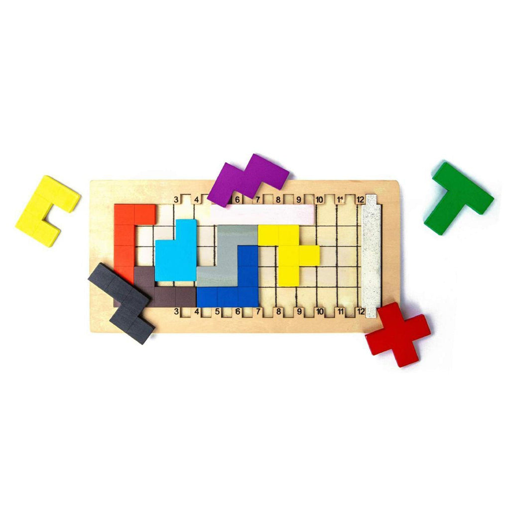 Detailed view of the wooden mind game showing its design and game pieces.