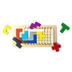 Detailed view of the wooden mind game showing its design and game pieces.