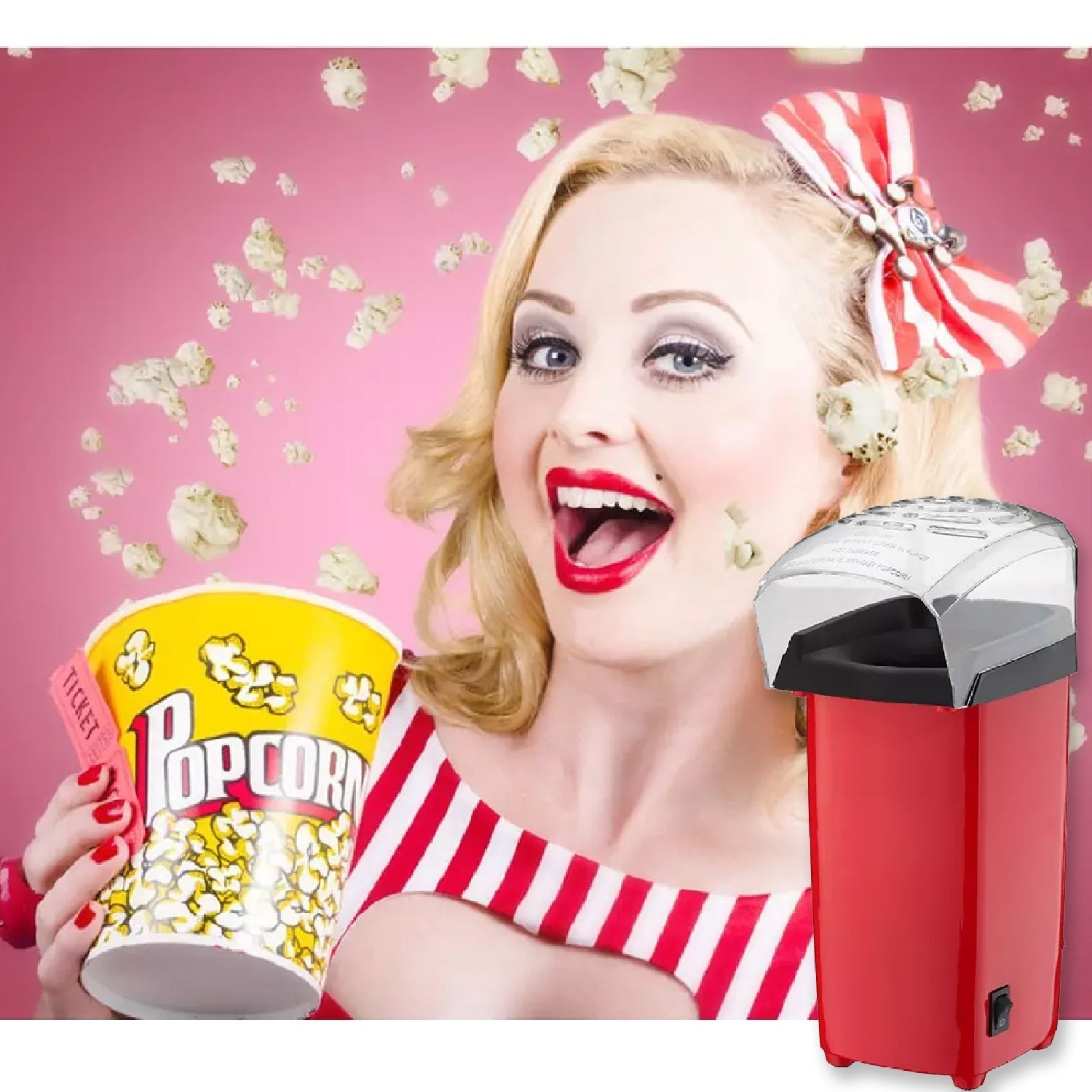 Popcorn maker machine with simple controls and power cord.