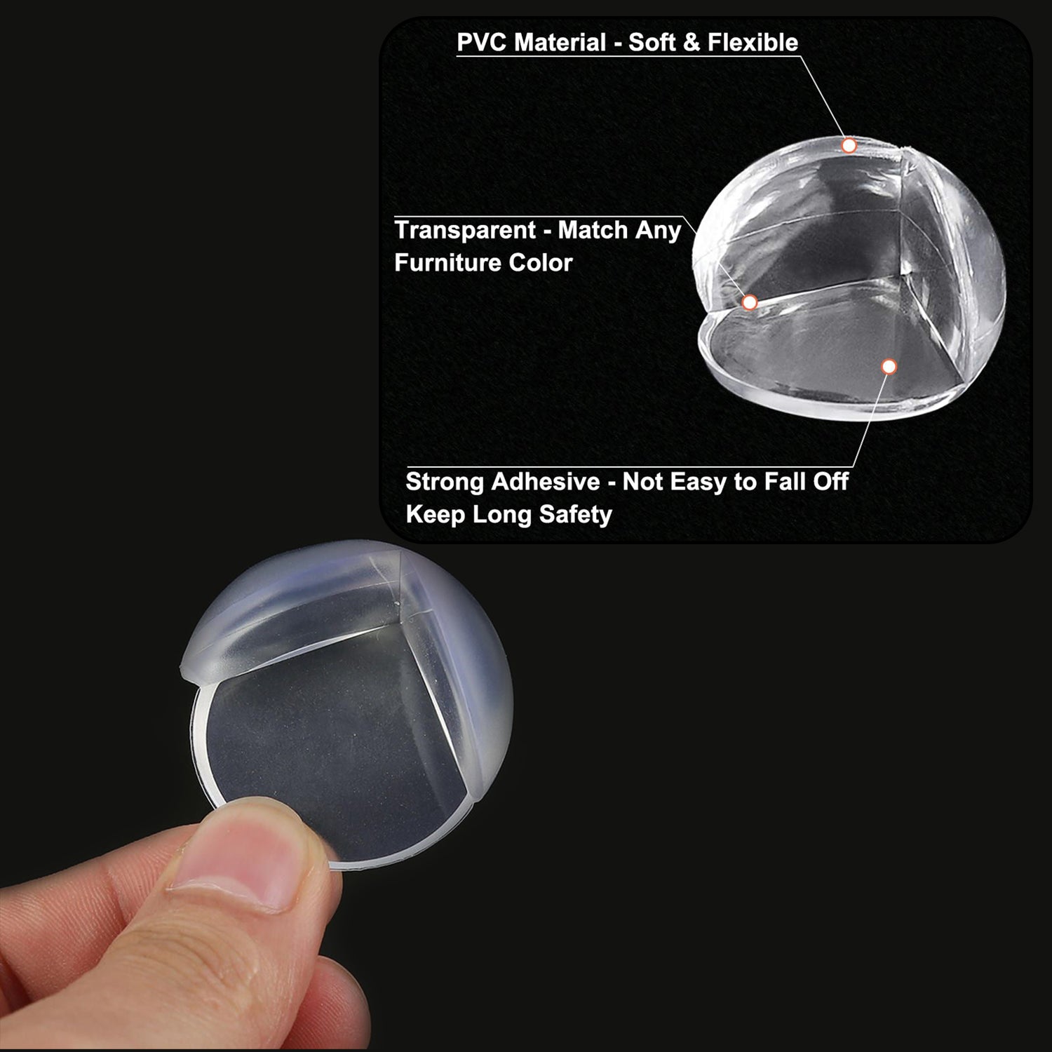 Transparent corner guards with strong adhesive for discreet protection.