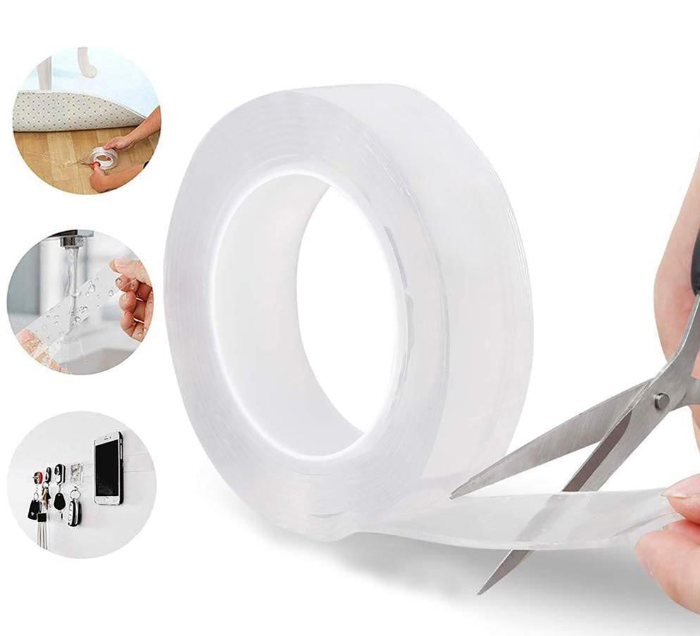 Close-up of 3-meter double-sided nano tape showing its clear, traceless quality.