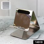 Mobile and tablet supported on universal stand holder for hands-free use