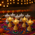 Battery operated water sensor LED diyas set in white for festive decoration