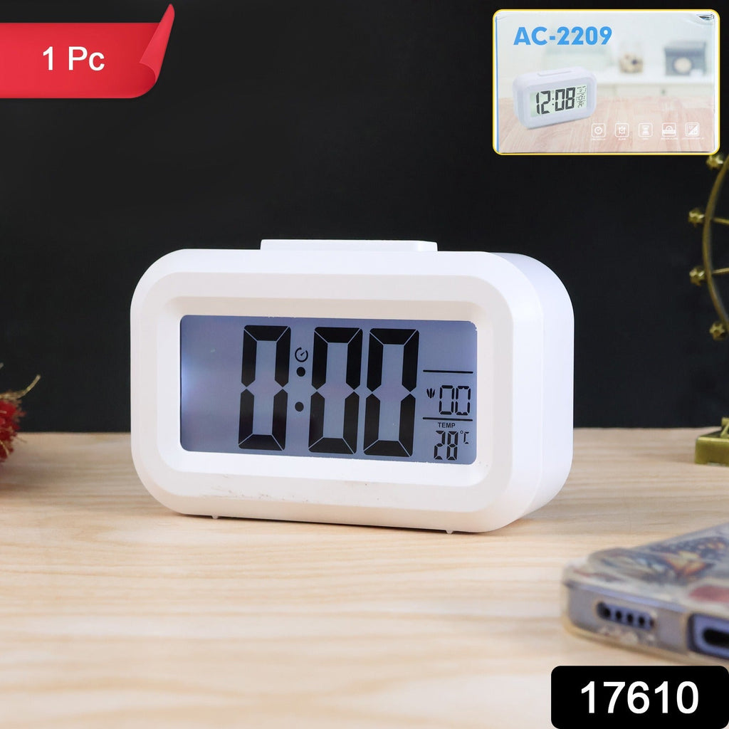 Smart LED clock showing time and indoor temperature