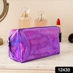 Stylish holographic shiny waterproof makeup pouch with zipper closure