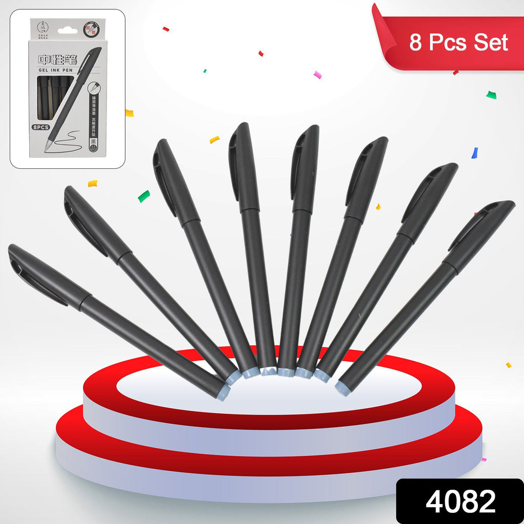 Black Gel Pen Set of 8 for school and office use, featuring a vibrant, decorated design.