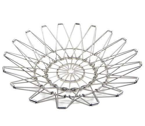Durable stainless steel wire bowl in a unique shape, suitable for kitchen and dining use.