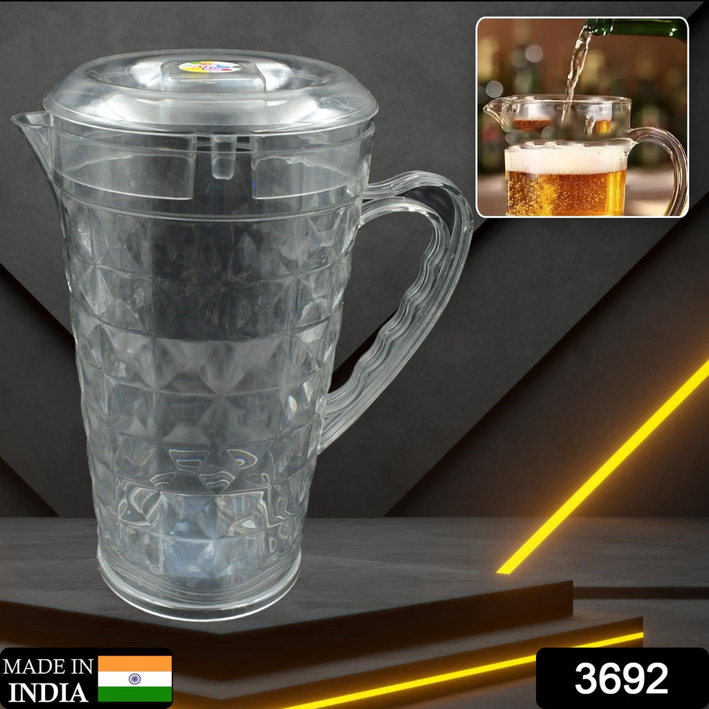 Mocktail PET Plastic Jug displayed on a table with two empty glasses, ready for serving beverages.