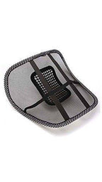 User demonstrating the comfortable ventilation back rest in an office chair.