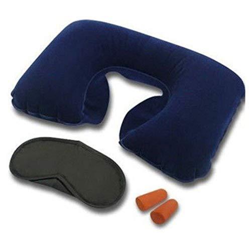 Close-up of the essential ear buds, eye mask, and neck pillow from the travel kit.