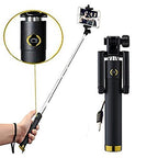 A smartphone connected to the selfie stick via aux wire, ready for instant use.