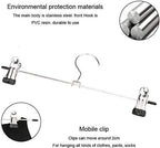 Detail of an adjustable anti-rust hanger clip and 360-degree swivel hook.