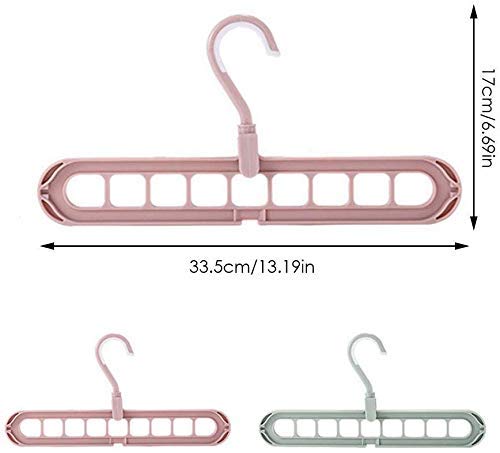 A folding 9-hole clothes hanger, designed with anti-skid texture to secure garments.