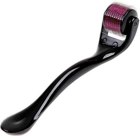 Packaging of the derma roller, detailing its benefits for skin and hair.