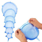 Close-up of a flexible silicone stretch lid adapting to a container.