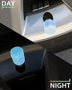 Set of four fluorescent car tire air stem covers in mixed colours.