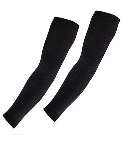 Close-up of the black arm sleeve fabric texture, showing breathability and elasticity.